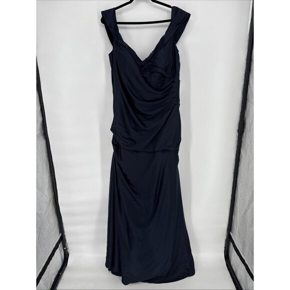 La Femme Women’s Size 18 Navy Blue Off Shoulder Satin Formal Evening Gown Dress - Picture 4 of 12